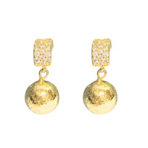 Brinco Pendente Bolota com Base de Zircônias - Folheado a Ouro