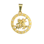 Pingente São Jorge Circular Vazado com Borda Cravejada - Folheado a Ouro 18k