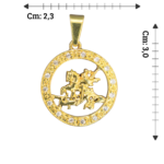Pingente São Jorge Circular Vazado com Borda Cravejada - Folheado a Ouro 18k - Imagem 2