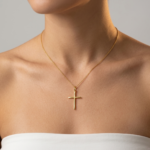 Pingente Cruz Palito Minimalista Folheado a Ouro - 3cm - Imagem 3